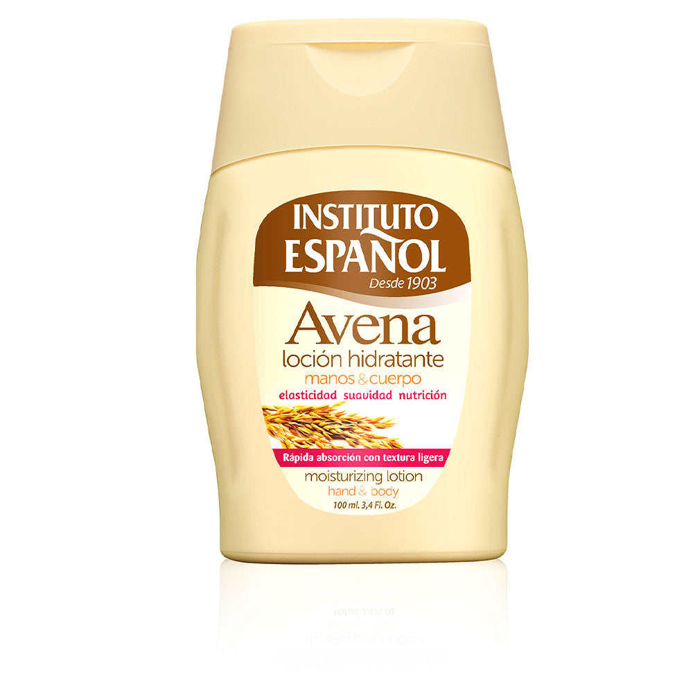 Jar of Instituto Español Oatmeal Hydrating Cream with soft oatmeal imagery
