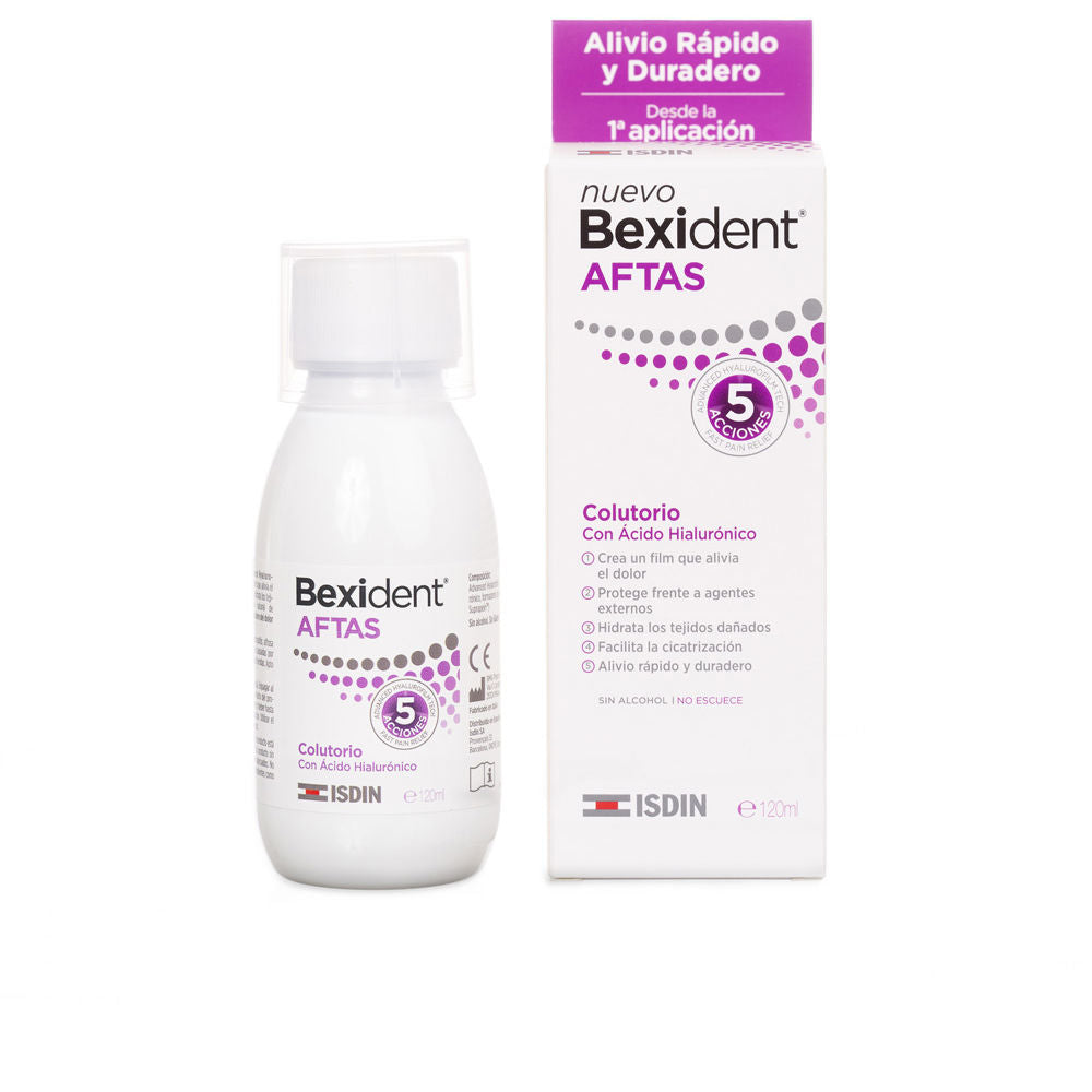 Isdin Bexident Thrush alcohol‑free mouth rinse bottle for canker sore relief