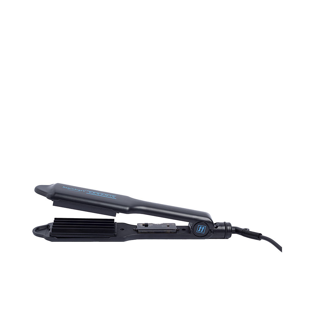 Black ceramic-tourmaline hair crimper with long swivel cord, ergonomic handle