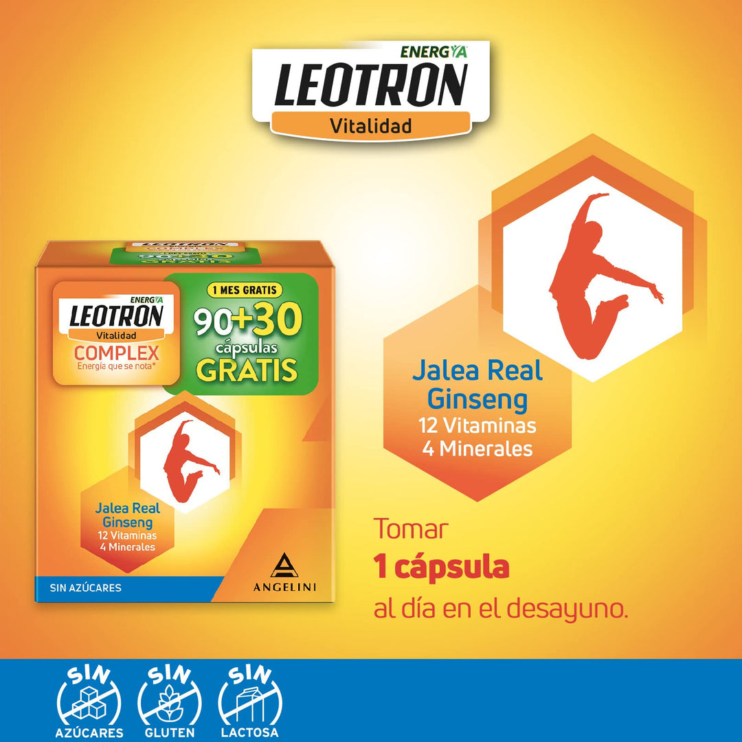 Bottle of Leotron Complex capsules with 90+30 count, dietary supplement for energy