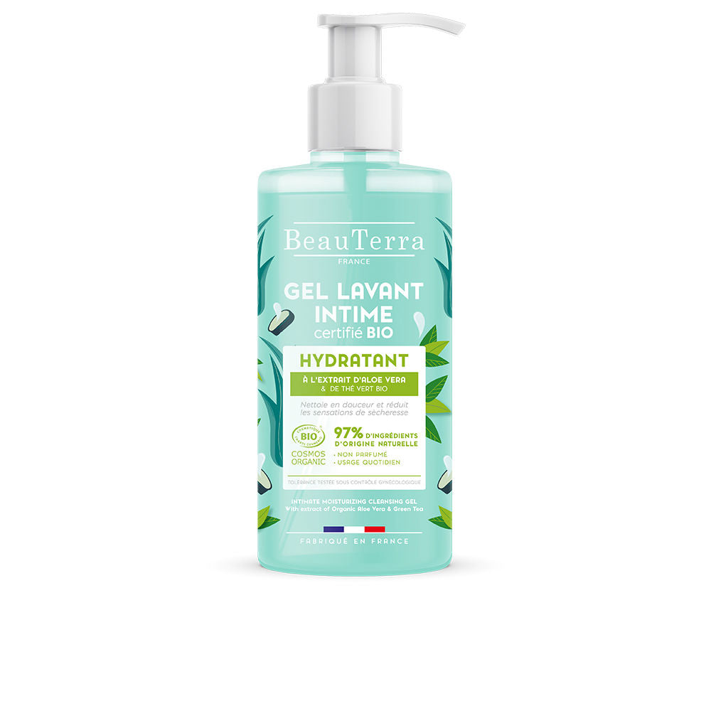 Beauterra BIO intimate moisturizing gel bottle with green tea and aloe details