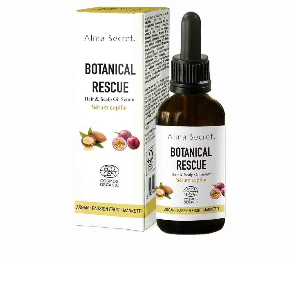 50 ml amber bottle of lightweight botanical hair serum with dropper