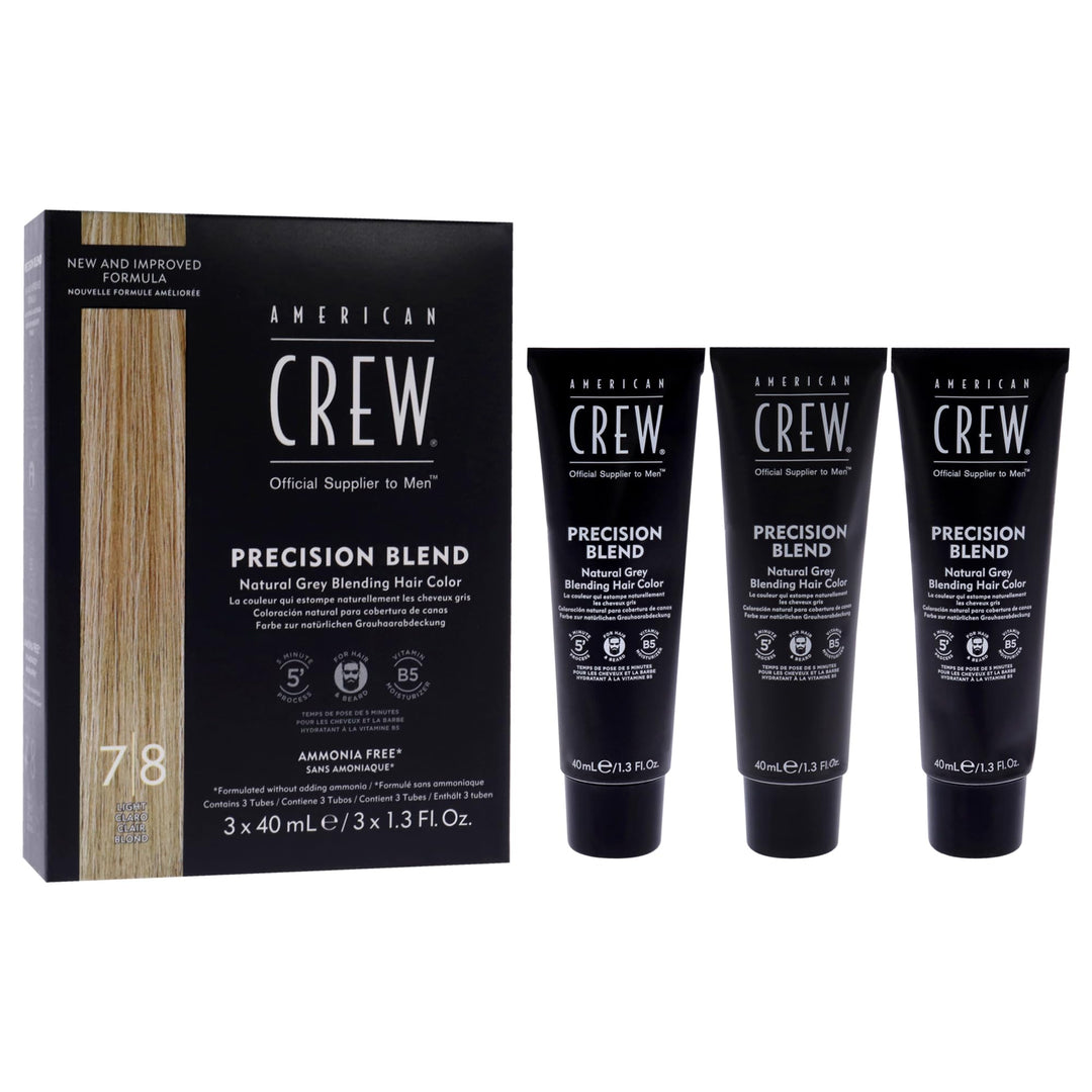 Three cream hair colour tubes in warm blonde shade, box and conditioner