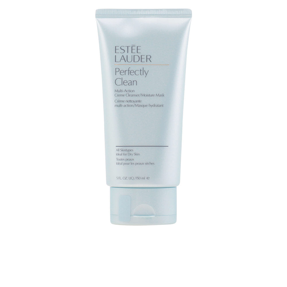 Estée Lauder Light blue plastic cleanser tube with flip-top cap, printed text and brand logo in minimalist styling