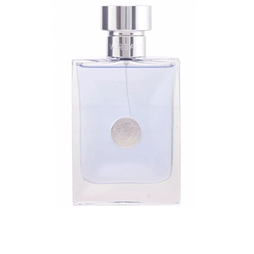Versace Pour Homme deodorant spray bottle featuring Dylan Blue fragrance, sleek blue packaging