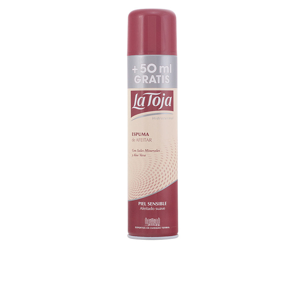Aerosol can of La Toja sensitive skin shaving foam with mineral branding