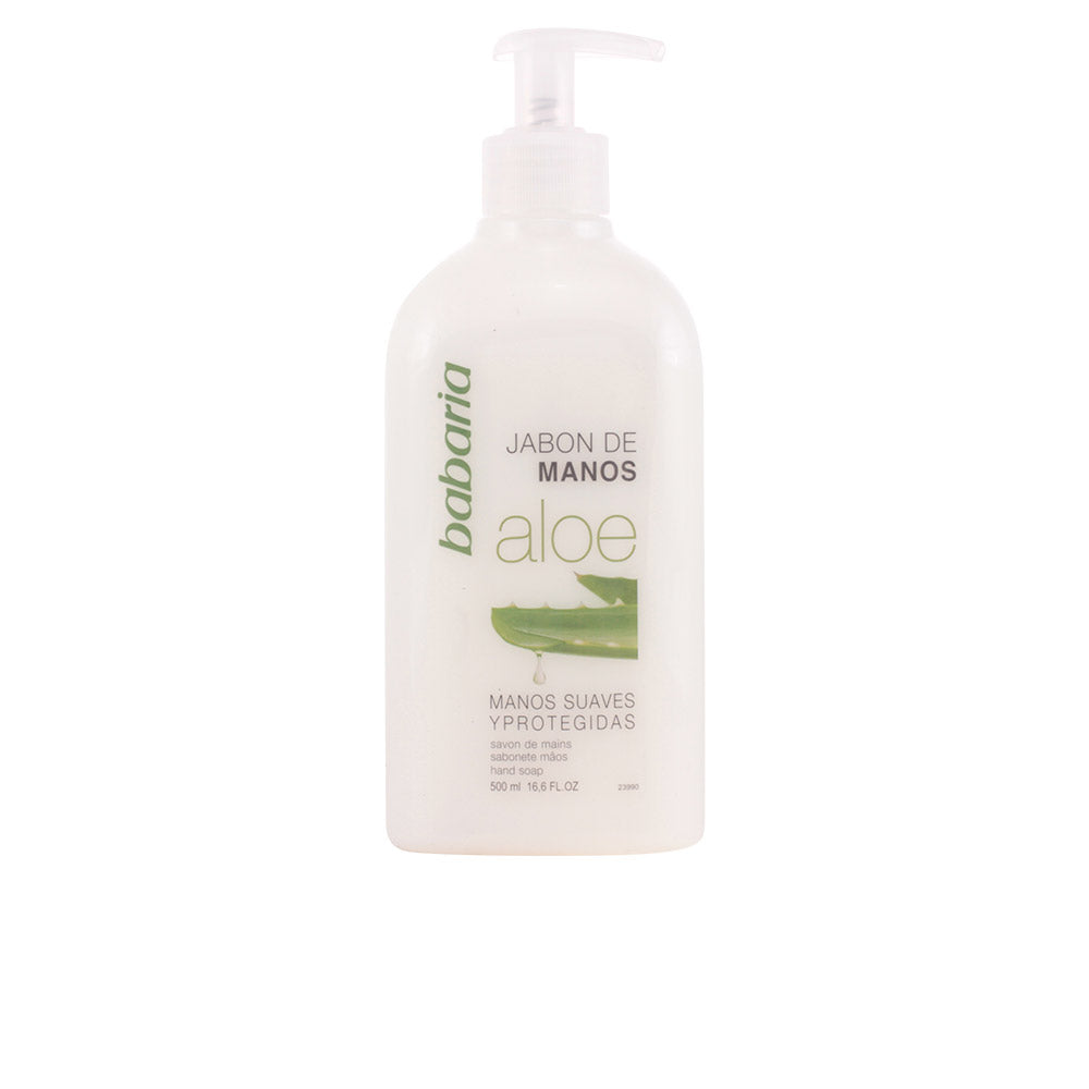 Bottle of Babaria aloe vera liquid hand soap with pump for daily care