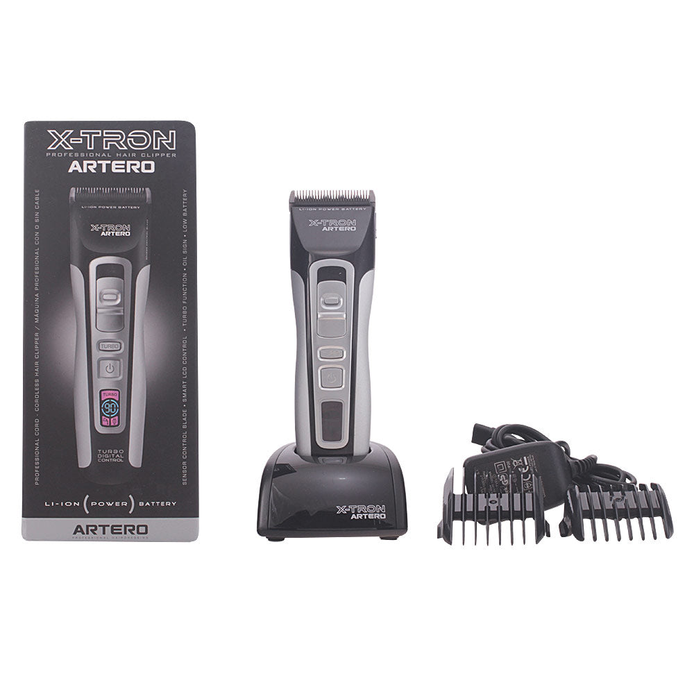 Cordless professional hair clipper with ceramic blade, LCD and two guide combs