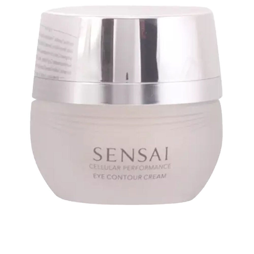 Sensai White and silver plastic round cream jar with screw-on lid, minimalist design, photographed simply