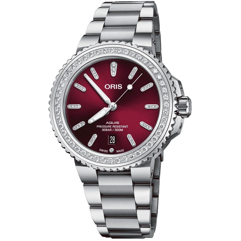 Oris Aquis Burgundy Diamond Stainless Watch