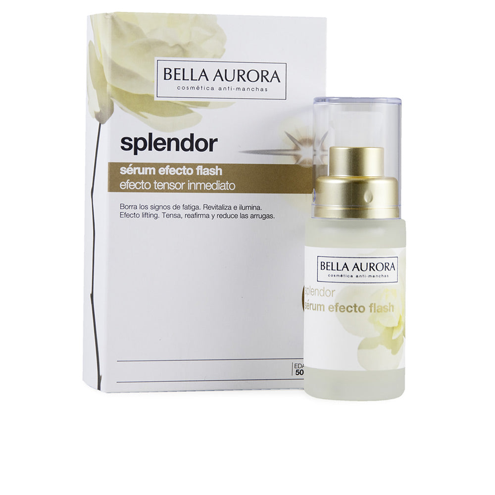Elegant dropper bottle of Bella Aurora Splendor Serum on neutral background
