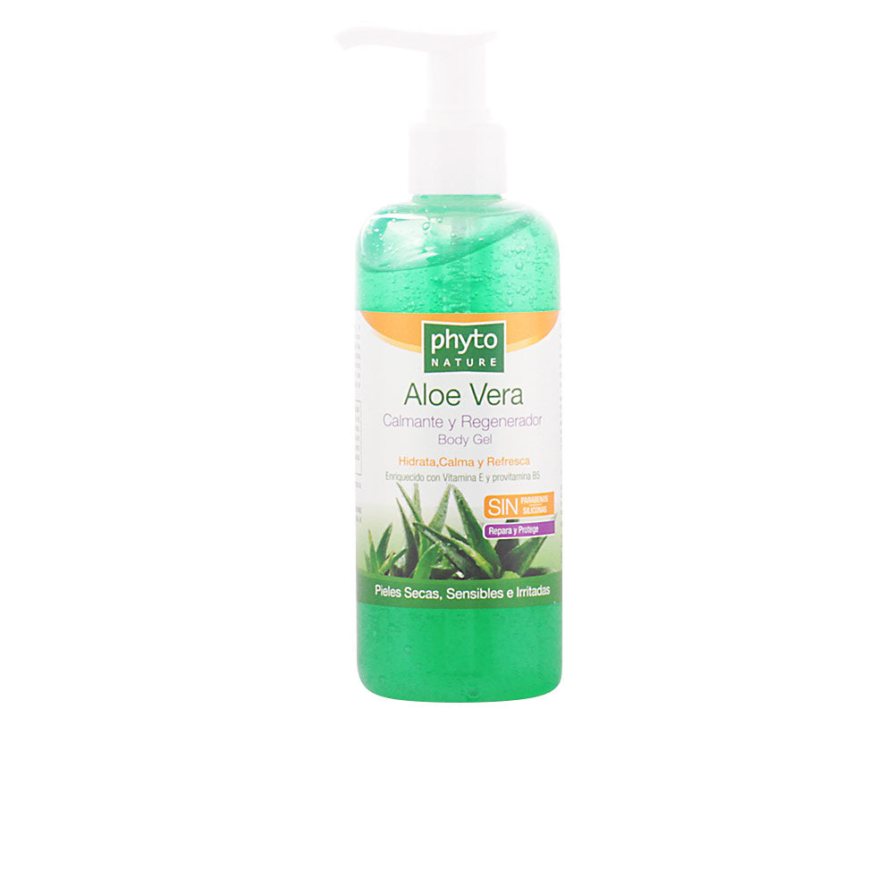 Luxana Transparent plastic pump bottle of green aloe body gel with white-orange label, clean natural styling