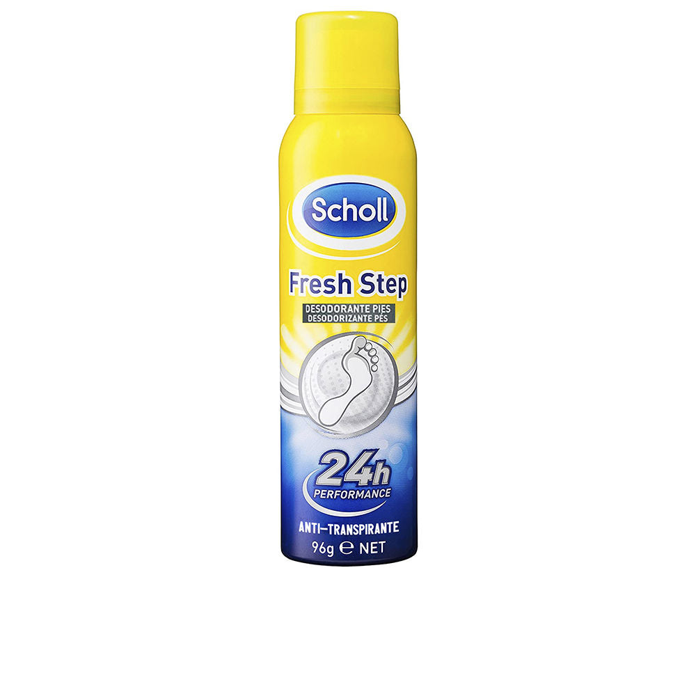 Can of foot deodorant spray labeled Fresh Step by Scholl for long‑lasting freshness