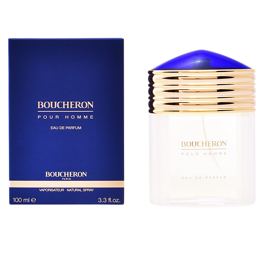 100 ml broad glass eau de parfum bottle with link-adorned sides, aromatic-citrus woody fragrance