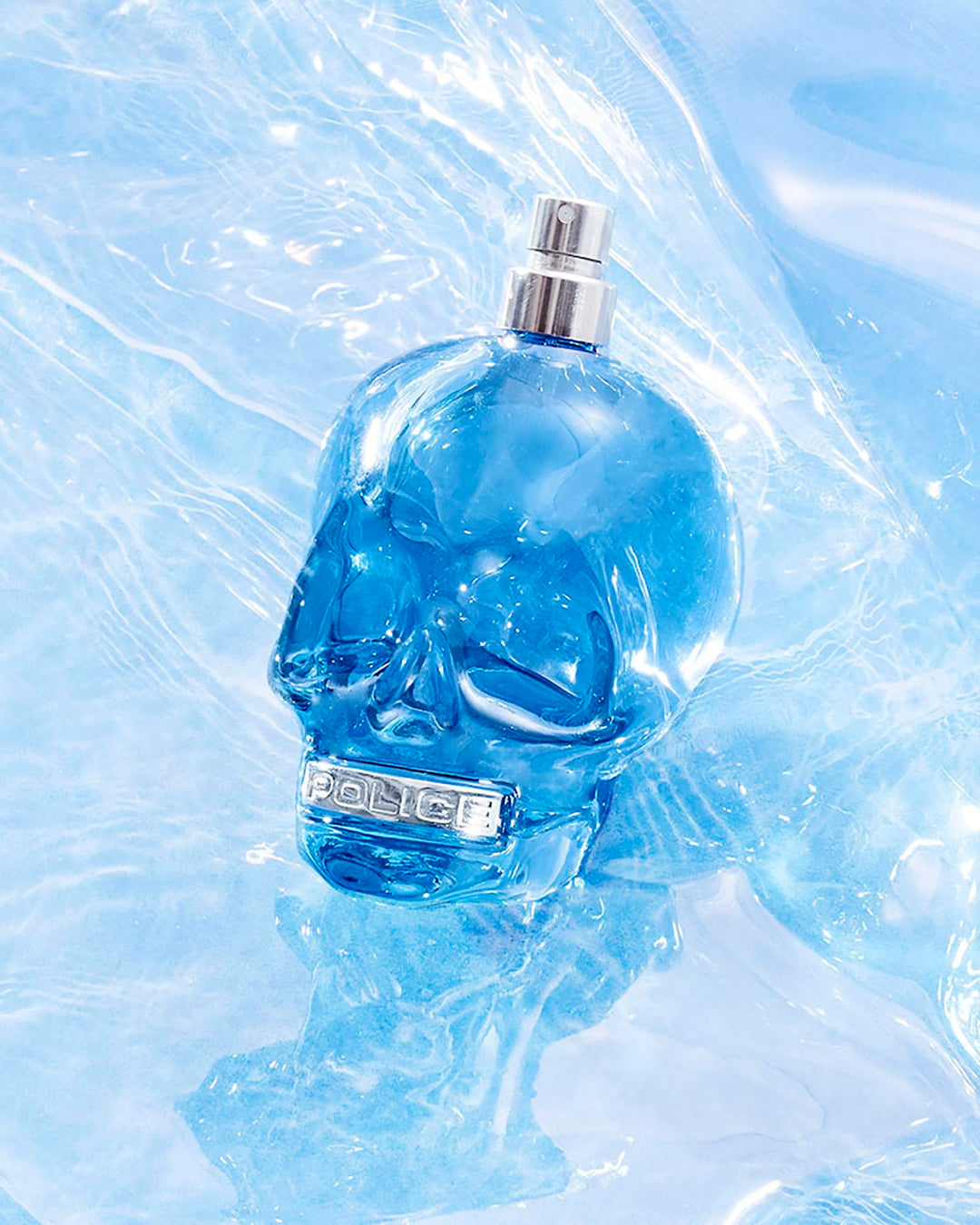Blue clear glass skull-shaped 75 ml eau de toilette spray for Man
