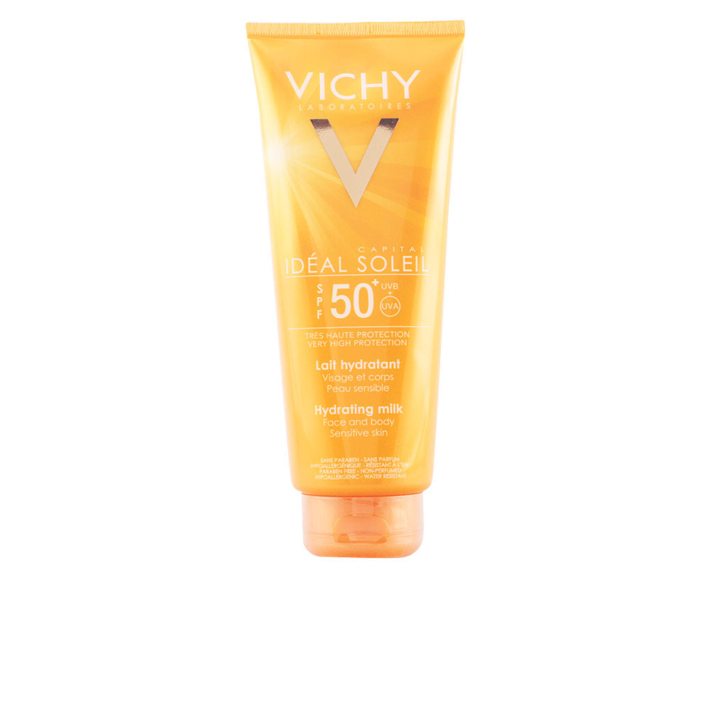 Bottle of Vichy CAPITAL SOLEIL sun milk SPF 50, fragrance‑free sunscreen
