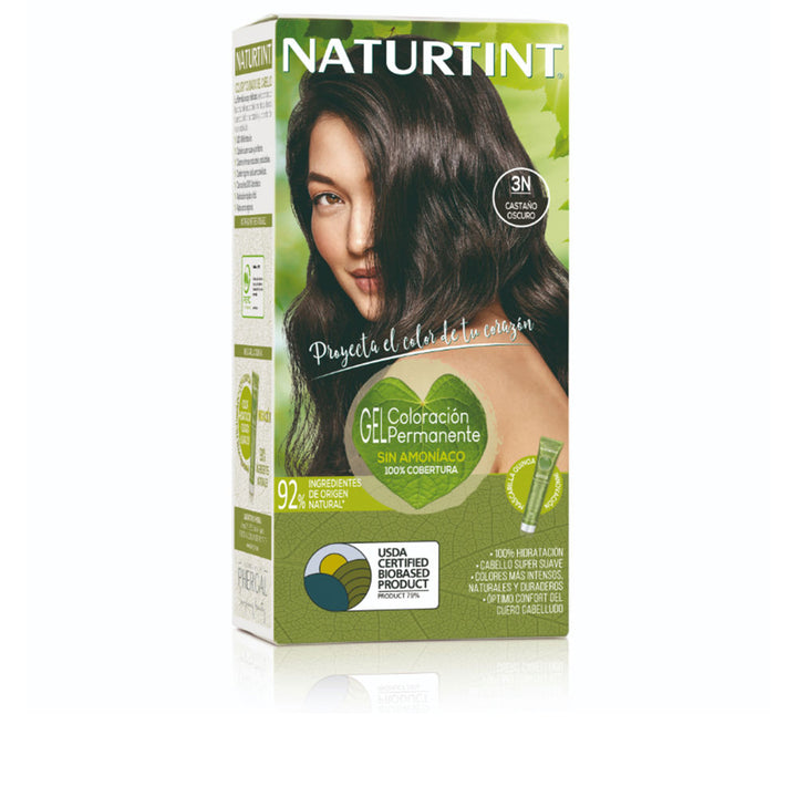 Tube of ammonia-free dark chestnut hair colour gel with quinoa mask, 170 ml