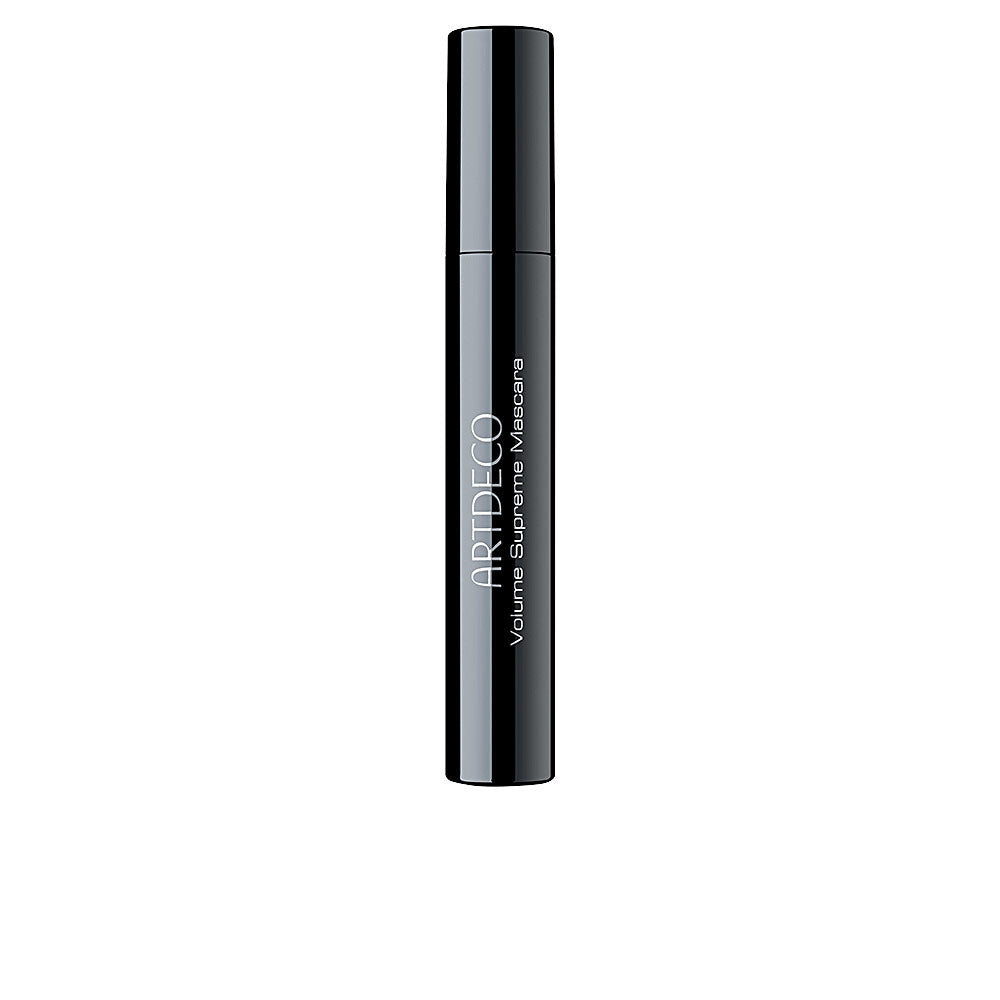 Artdeco black plastic mascara tube with shiny finish, white vertical text, cylindrical shape, cap on top