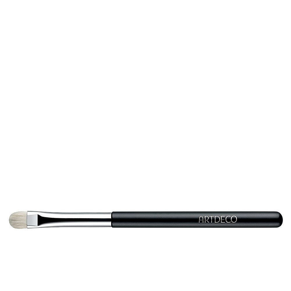 Black and silver cylindrical eyeshadow brush with metal ferrule, soft bristles and minimalist handle, Artdeco
