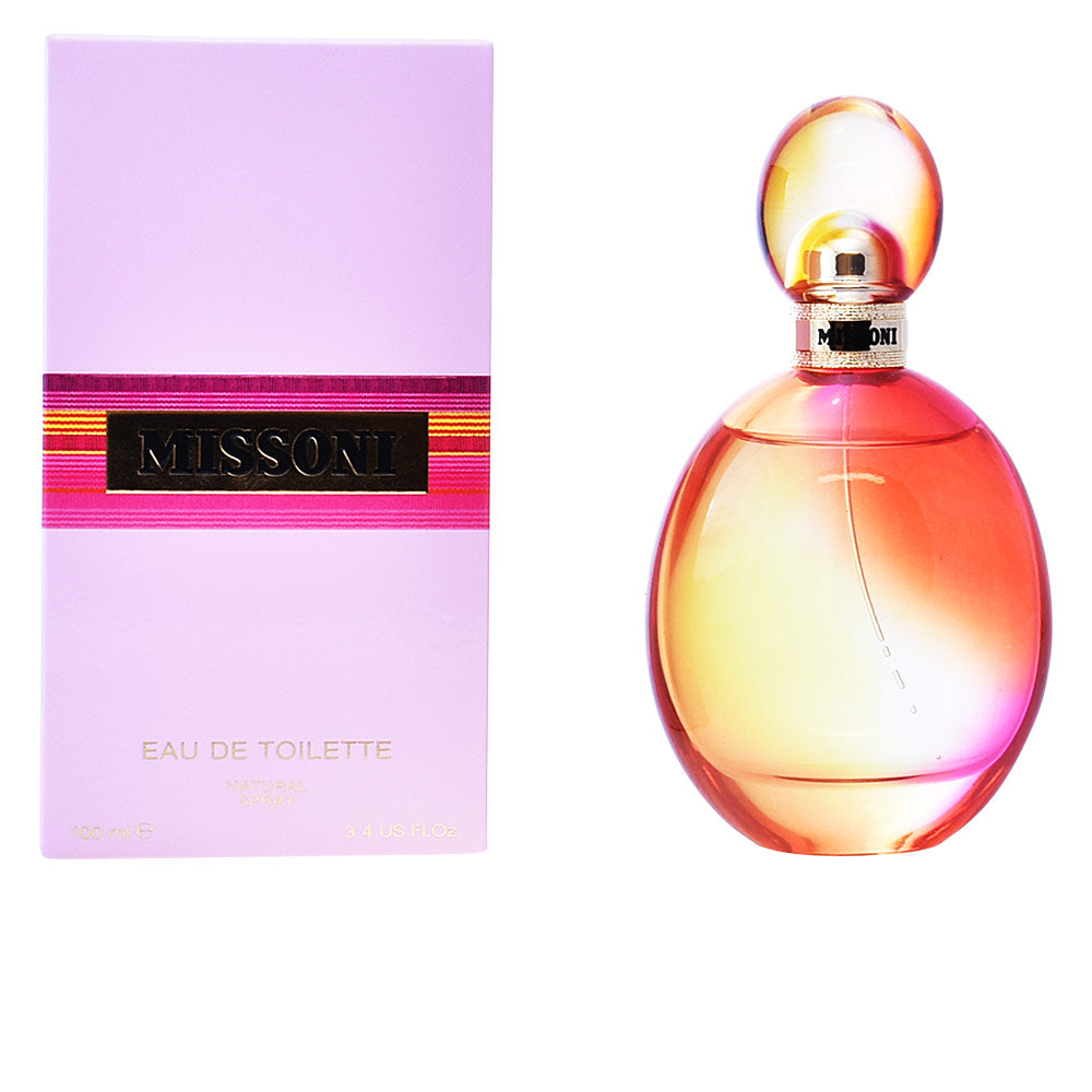 30 ml glass eau de toilette bottle with orange and pink graphic, floral‑fruity scent