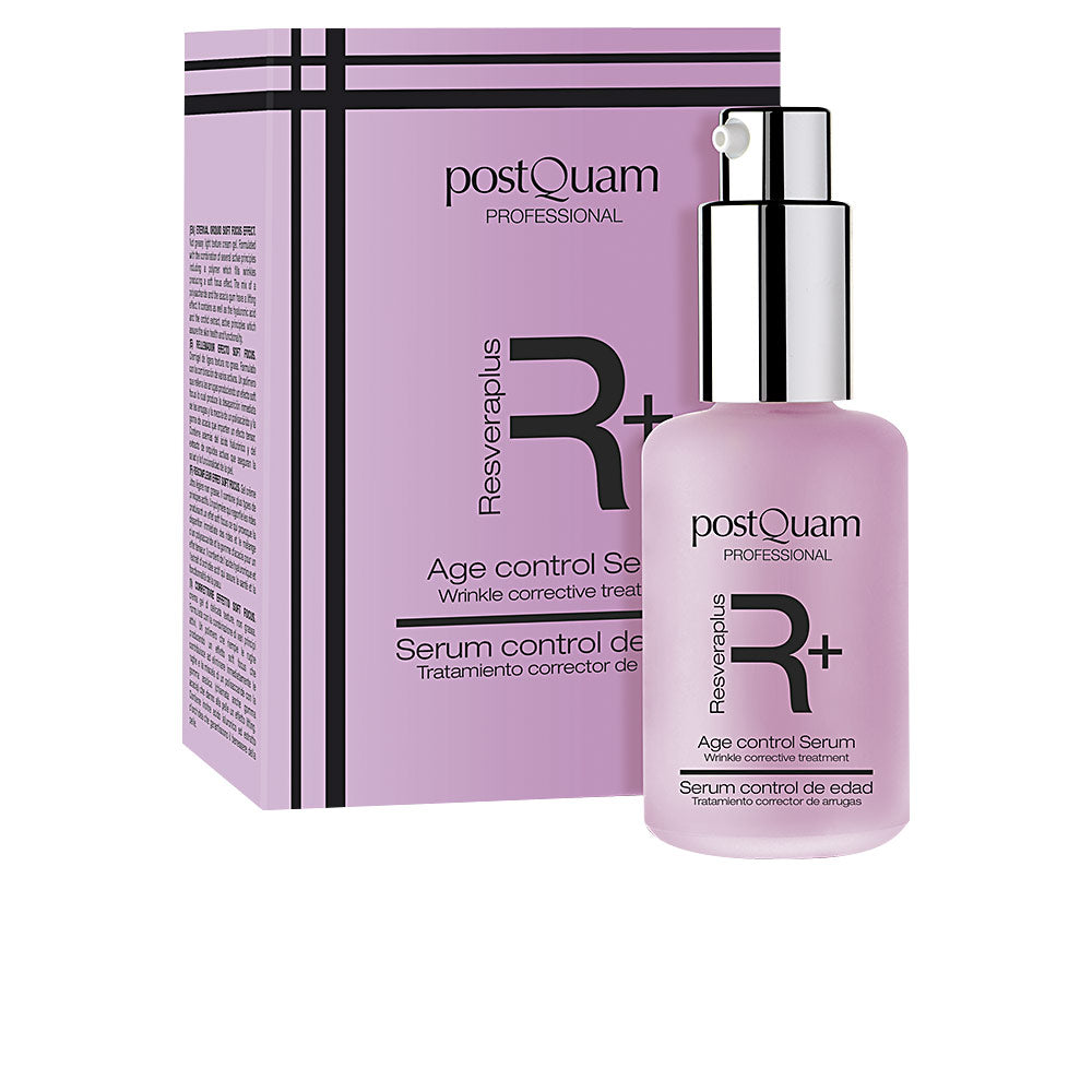 Sleek dropper bottle of Postquam Resveraplus multi-action facial serum