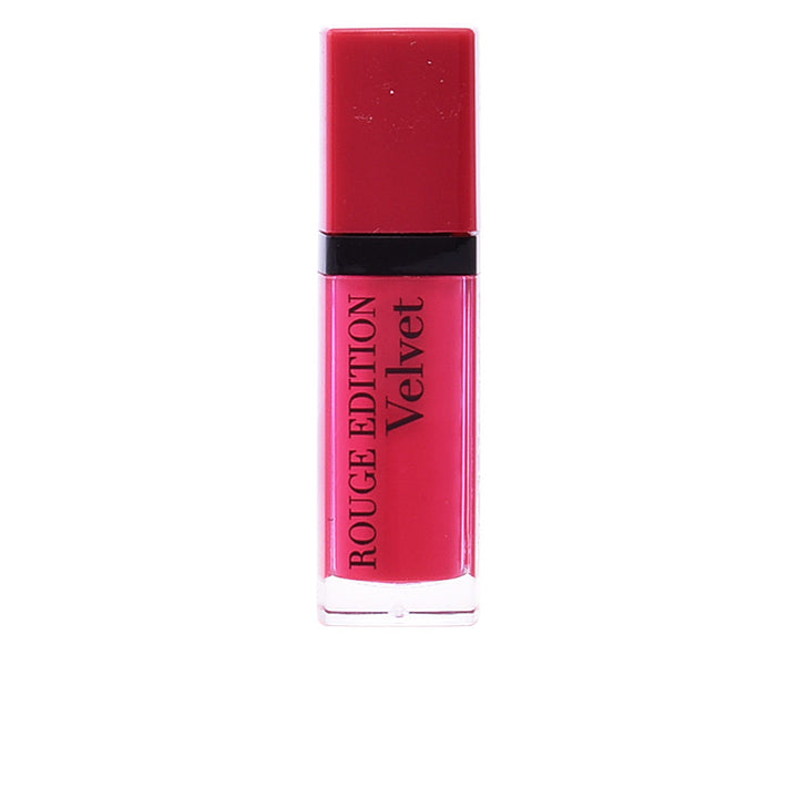 Velvet matte liquid lipstick in warm pink shade with foam applicator visible