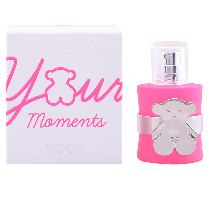 Fuchsia cylindrical 30 ml perfume bottle with silver ring and bear charm