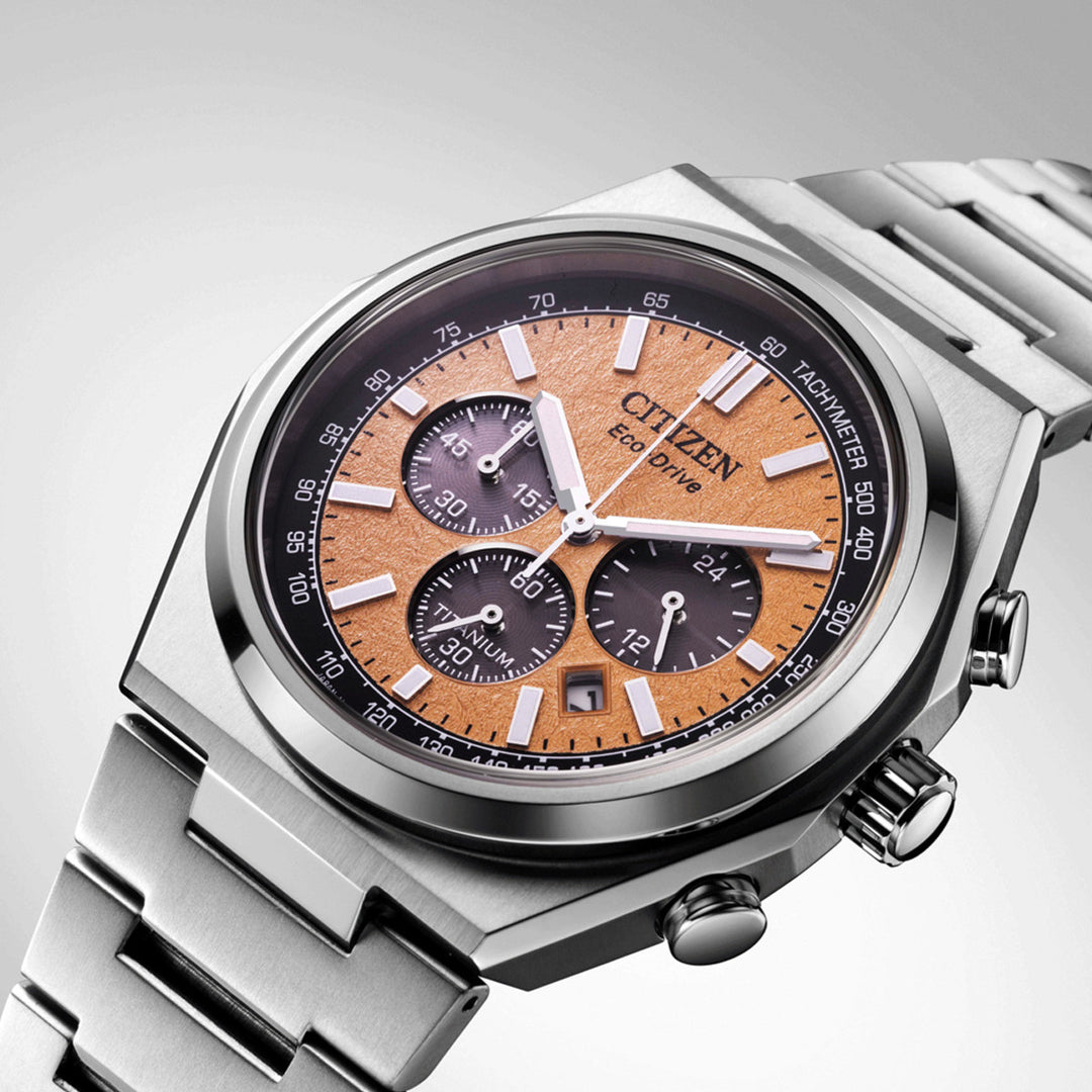 Precision Titanium Chronograph with Vibrant Orange Dial