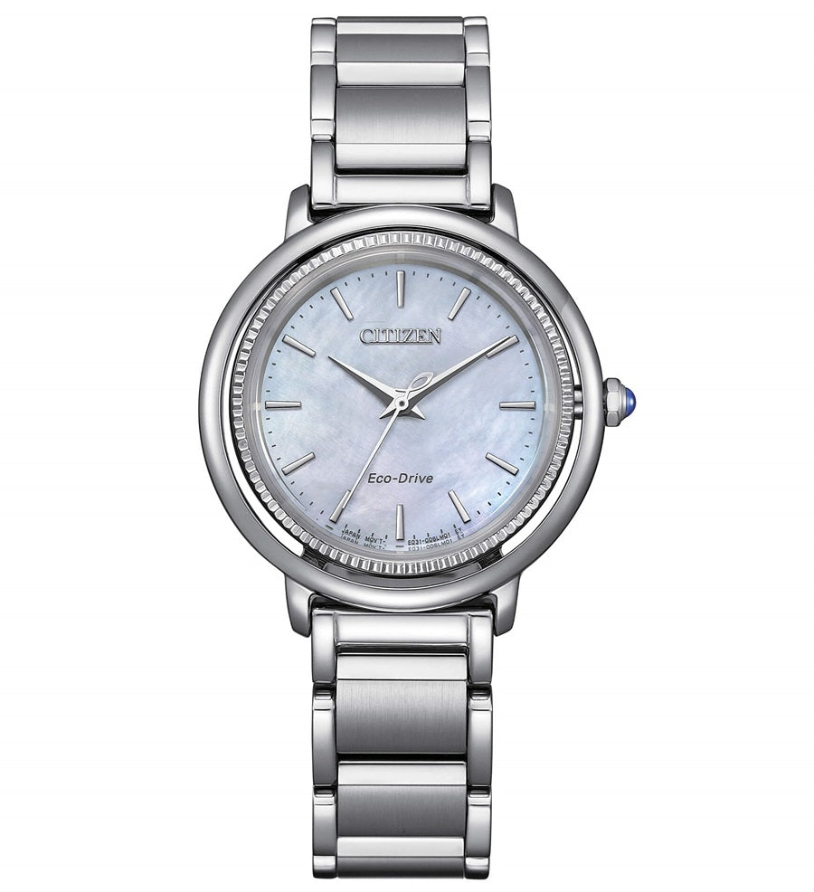Timeless Silver Elegance with Light Blue Mother-of-Pearl Dial
