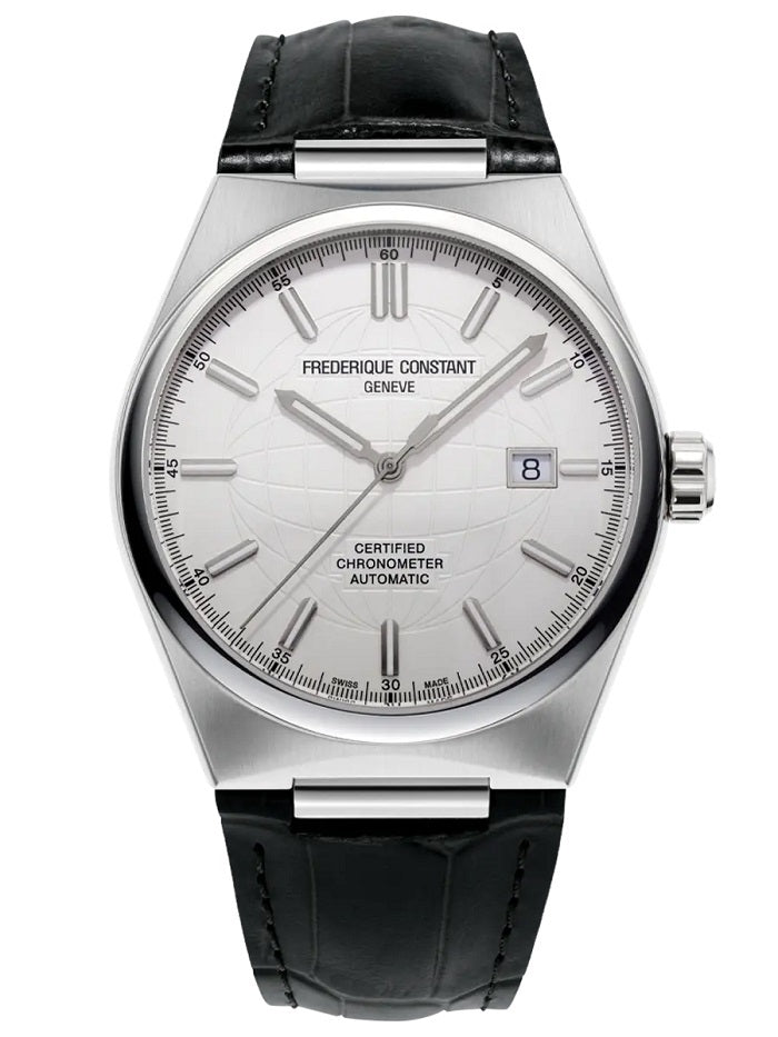 Frederique Constant Silver Chronograph Leather Watch