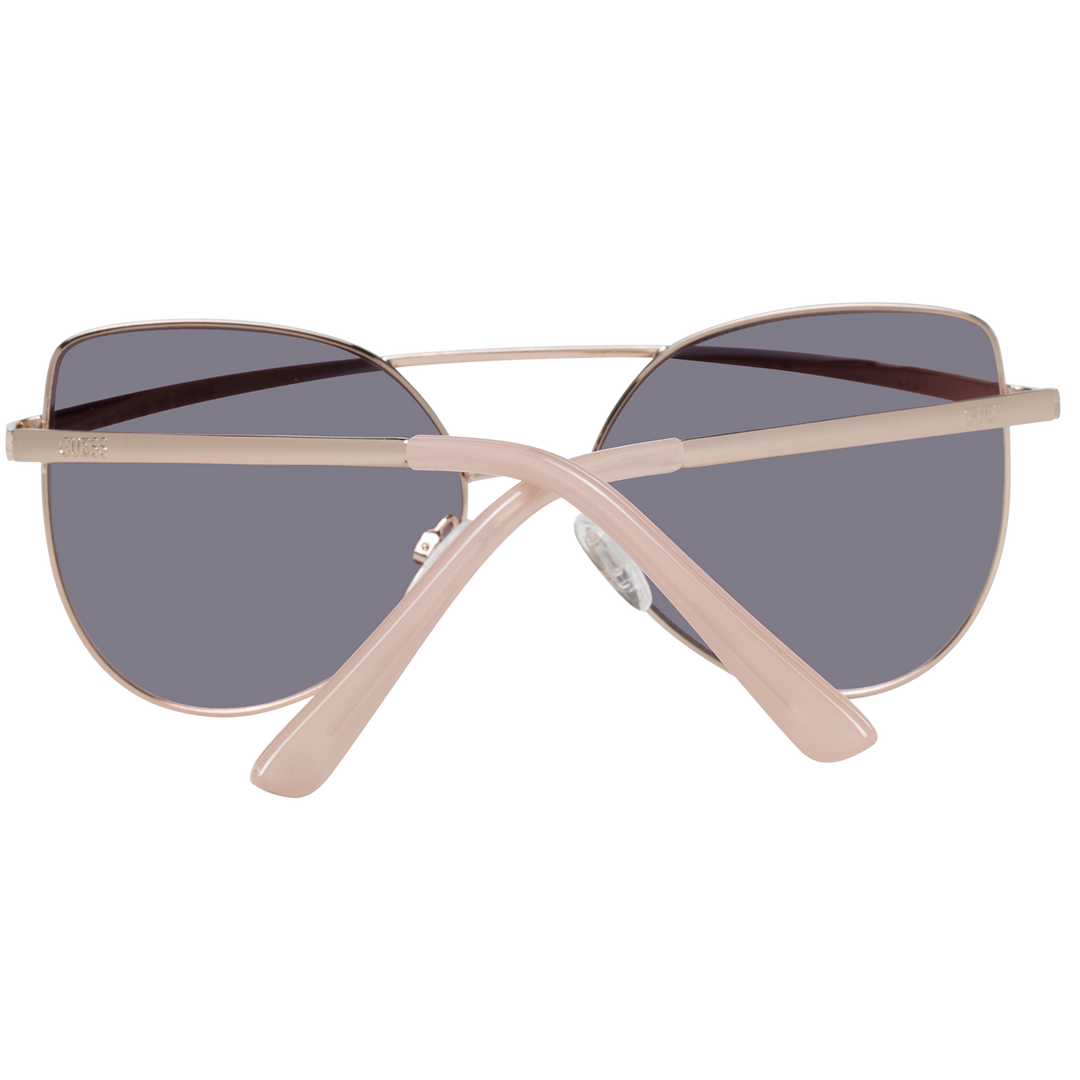 Rose gold metal cat-eye sunglasses with double bridge and grey lenses, shown front-on
