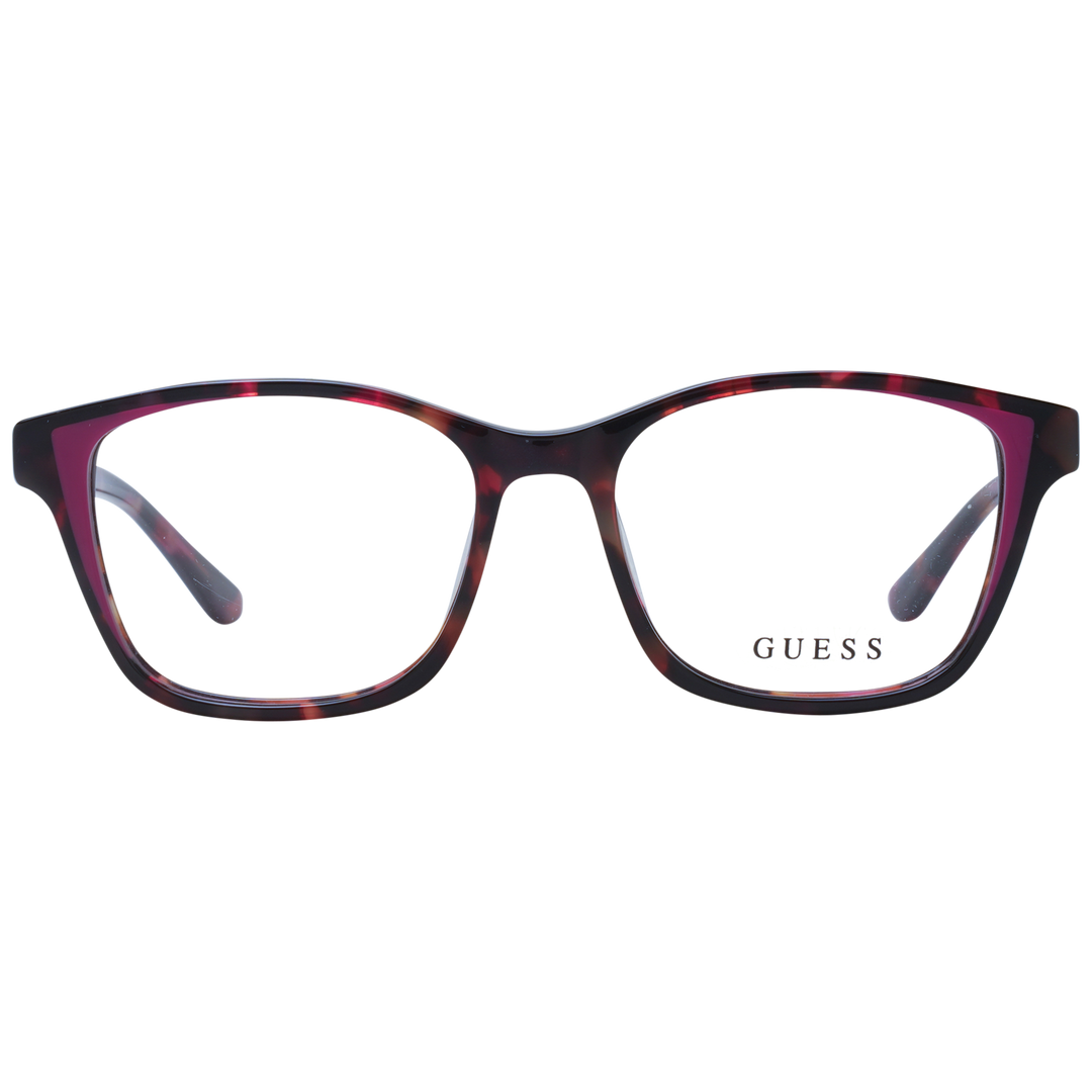 Tortoise shell rectangular full-rim eyeglasses with pink accents on plastic frame, front three-quarter view