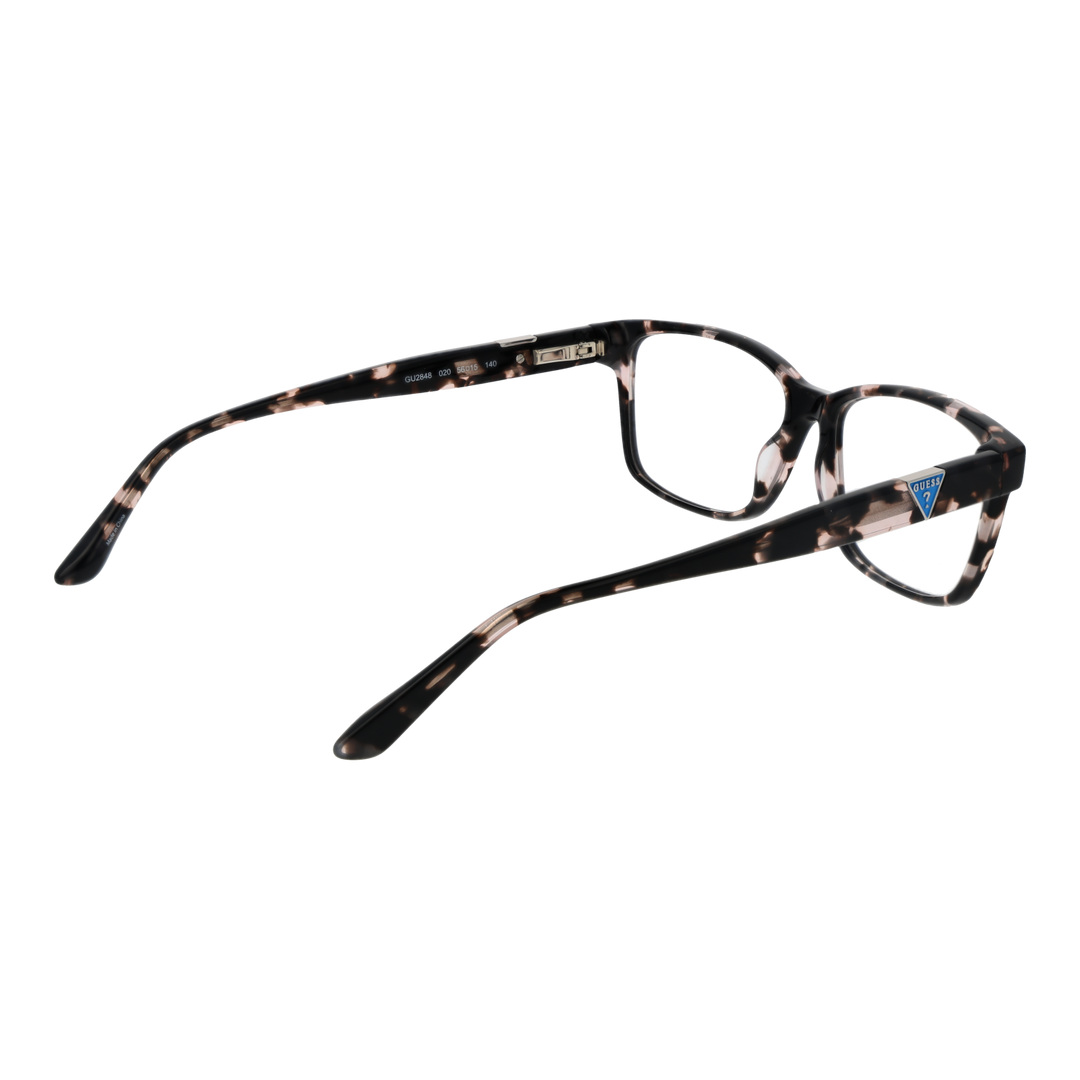 Unisex black and beige tortoiseshell full-rim rectangular eyeglasses with logo on temple, modern plastic frame