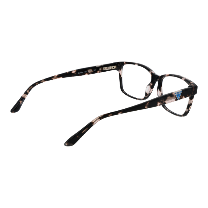 Unisex black and beige tortoiseshell full-rim rectangular eyeglasses with logo on temple, modern plastic frame