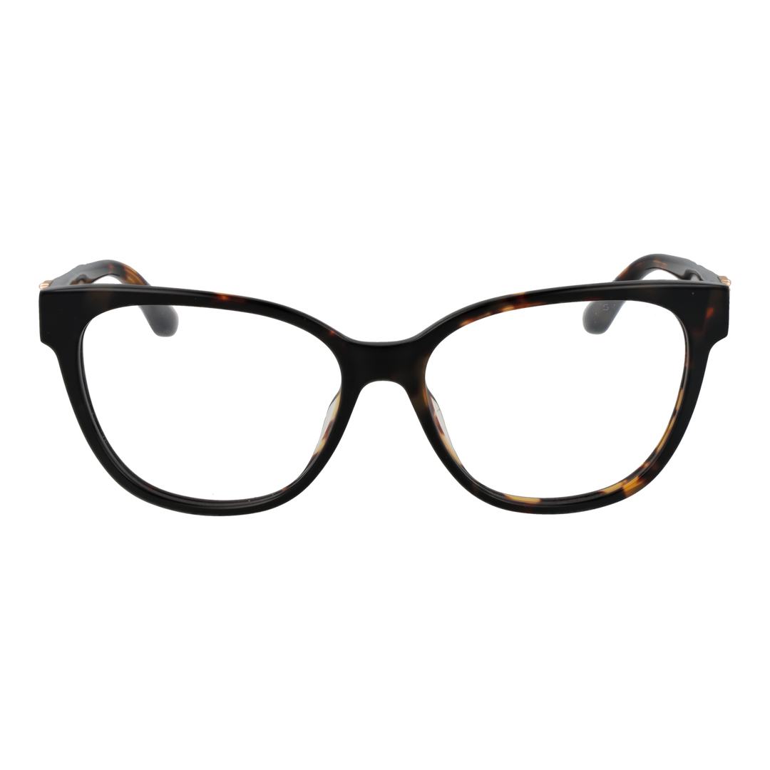 Tortoiseshell cat-eye eyeglasses for Women in black and brown tones with gold temple embellishments on a neutral background.