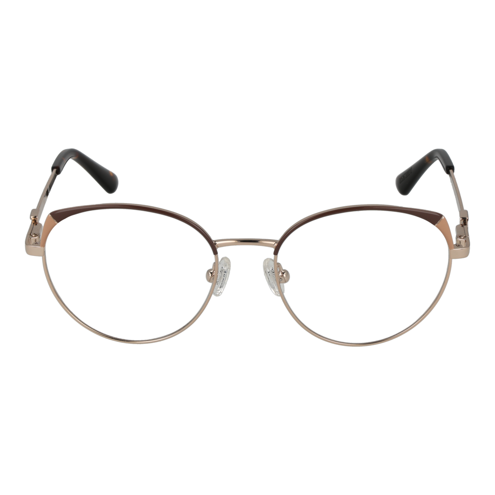 Gold thin metal round eyeglasses with tortoise shell temple tips and adjustable nose pads