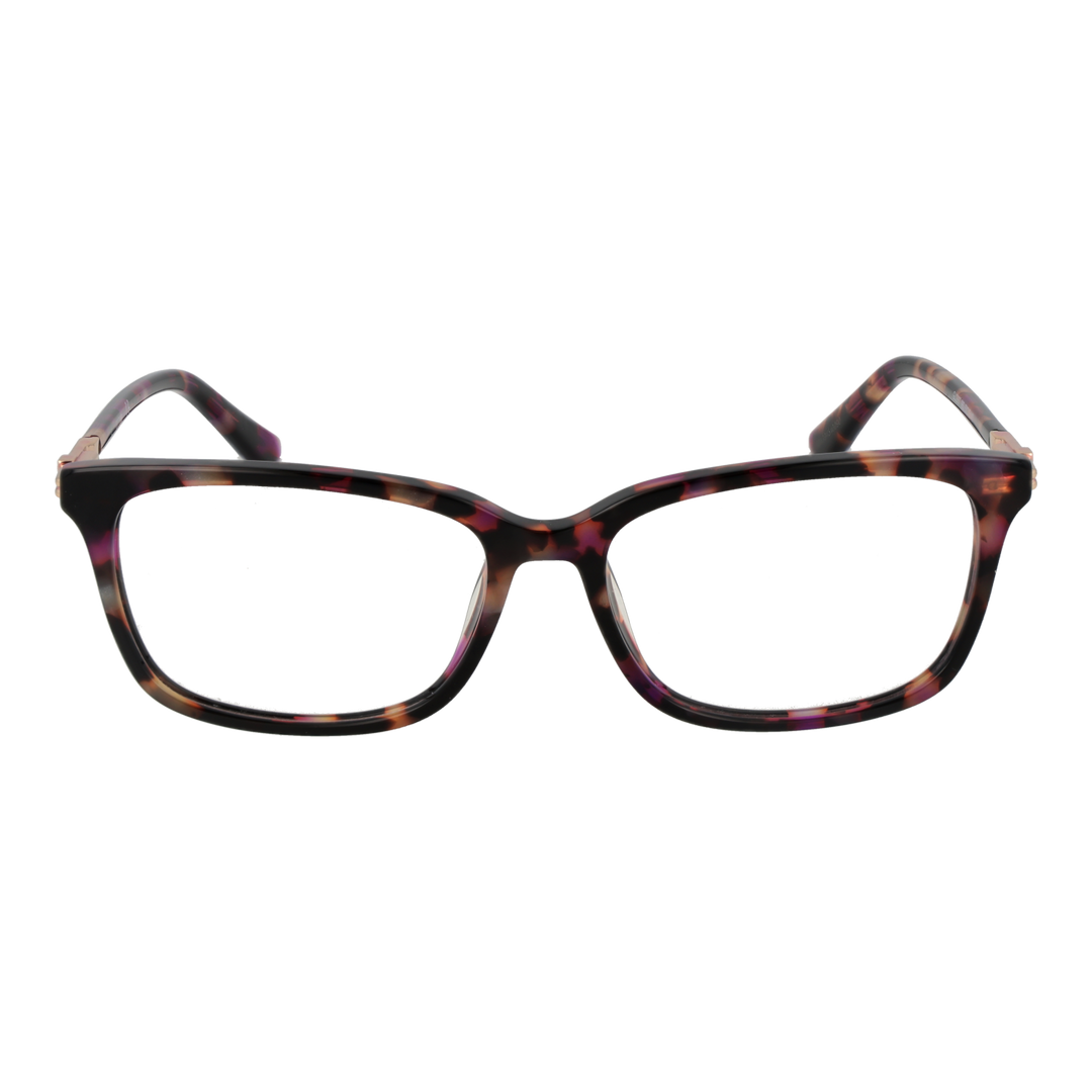 Tortoise shell rectangular eyeglasses for Women, brown black purple pattern, plastic frame, metal G hinge visible