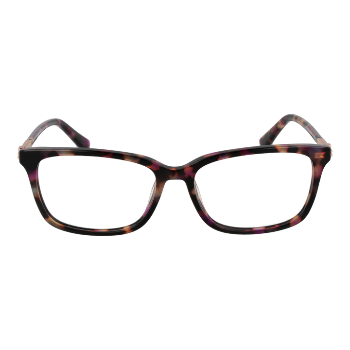 Tortoise shell rectangular eyeglasses for Women, brown black purple pattern, plastic frame, metal G hinge visible