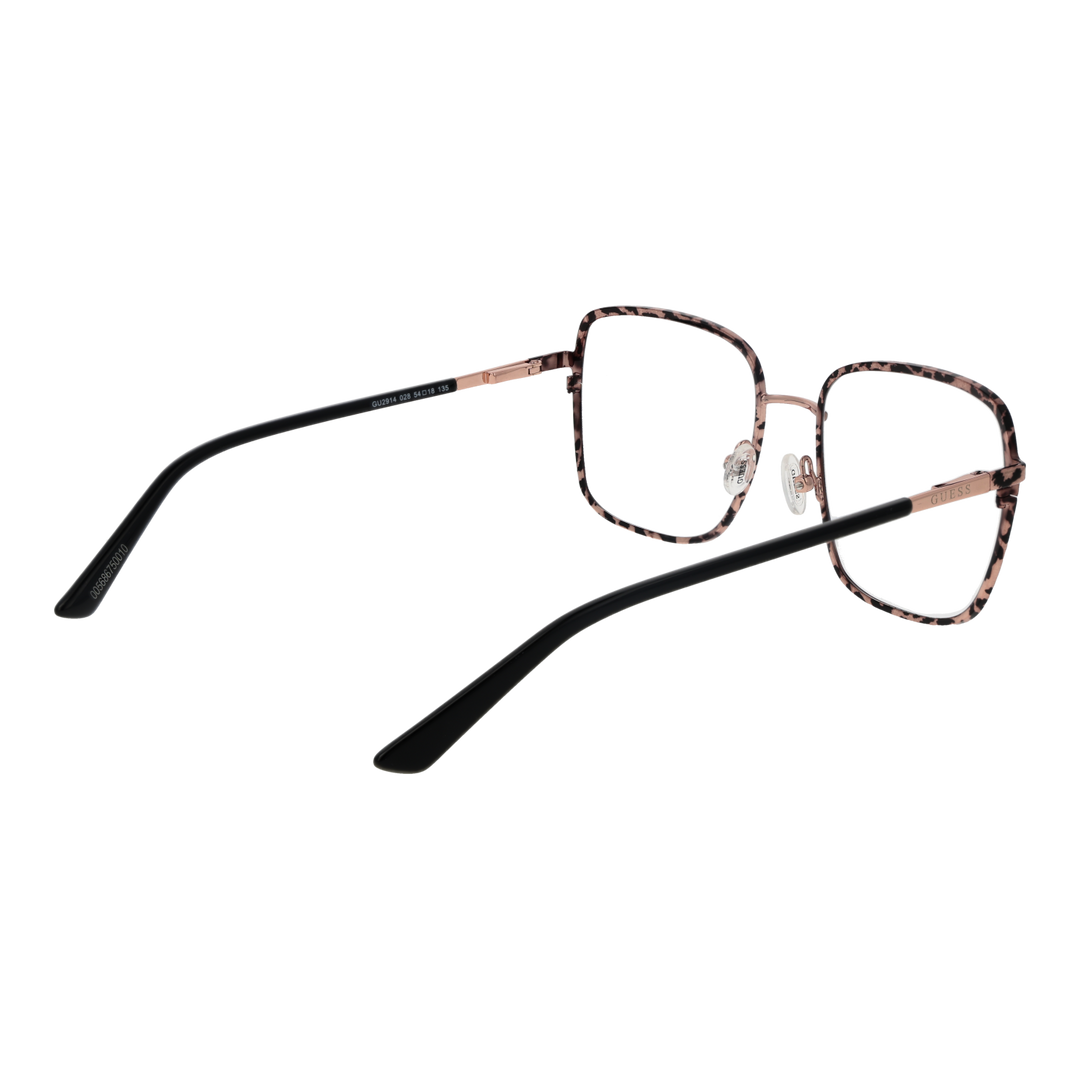 Pink-and-black patterned metal square eyeglasses for Women with adjustable nose pads and sleek temples