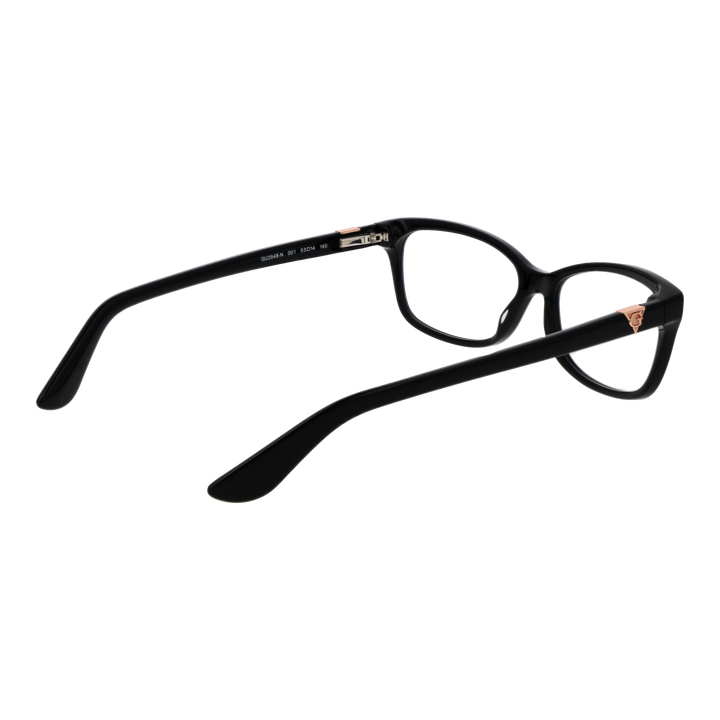 Black rectangular full-rim eyeglasses for Women with rose-gold temple accents, modern streamlined silhouette
