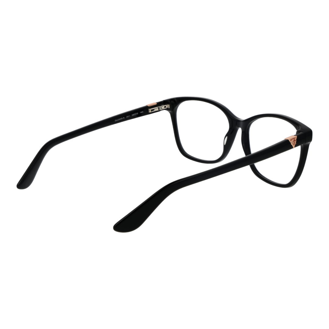 Black full-rim rectangular eyeglasses for Women with small metallic temple logo, modern clean lines
