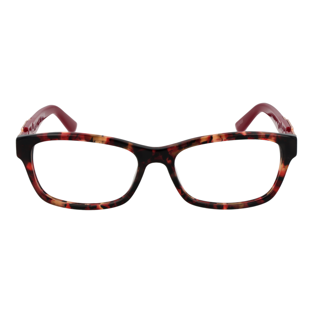 Tortoise shell rectangular eyeglasses for Women with red temples and gold-tone metal temple accents