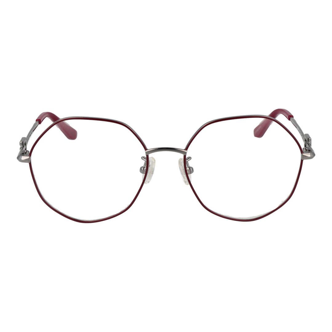 Unisex silver octagonal metal eyeglasses with red temple accents and adjustable nose pads