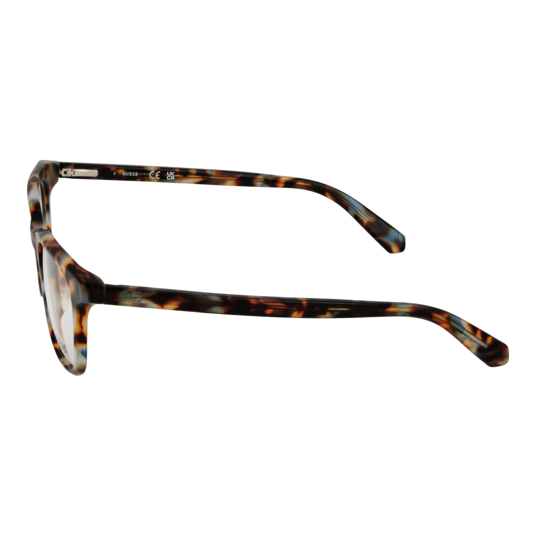 Unisex tortoiseshell rectangular full-rim eyeglasses in brown, black, and beige with curved temples