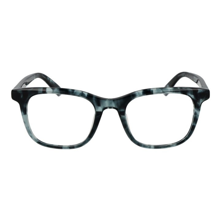 Unisex black and white marbled full-rim square eyeglasses in modern plastic, front view on neutral background