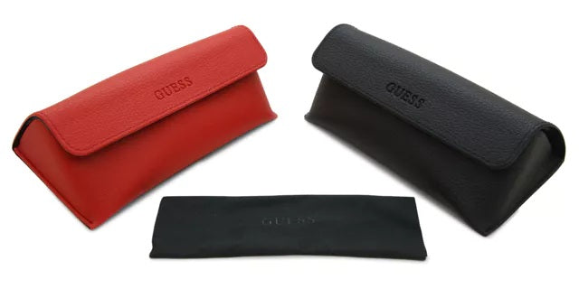 Tortoiseshell cat-eye sunglasses with gradient lenses and logo temple, black folded leather case, cleaning cloth