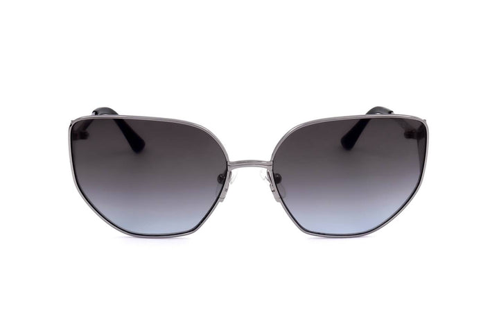 Silver aviator sunglasses for Women with gradient grey lenses and rhinestone triangular side accents