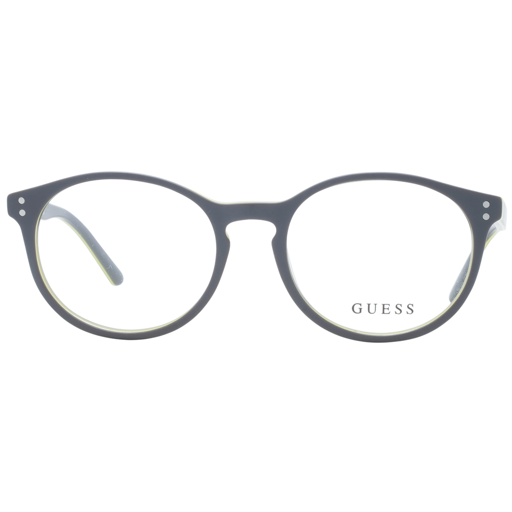 Unisex black round eyeglasses with yellow accents and silver hinge dots, plastic frame, retro style