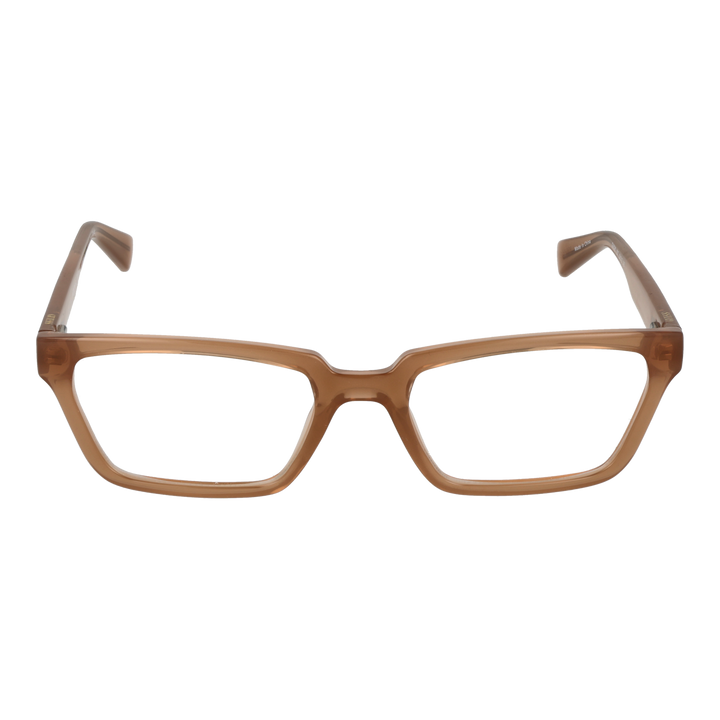 Unisex transparent brown plastic rectangular eyeglasses with low-profile temples, modern full-rim frame