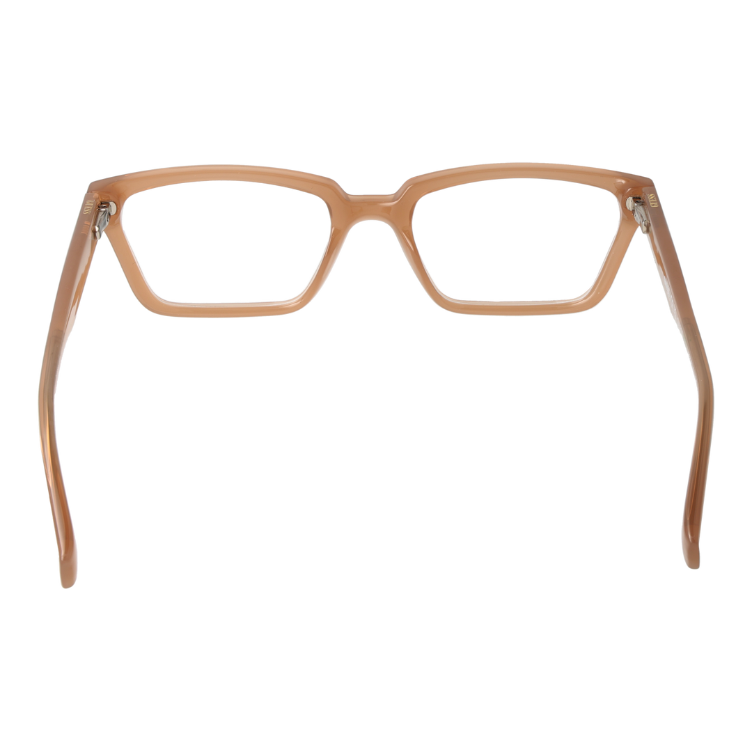 Unisex transparent brown plastic rectangular eyeglasses with low-profile temples, modern full-rim frame